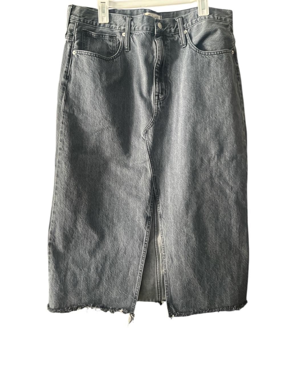 Madewell Black-Grey Washed Denim Midi Skirt with Front Slit 100% cotton EUC